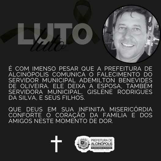 Imagem de compartilhamento para o artigo Alcinópolis de luto: Prefeitura publica nota de falecimento sobre o servidor municipal Ademilton Benevides da MS Todo dia